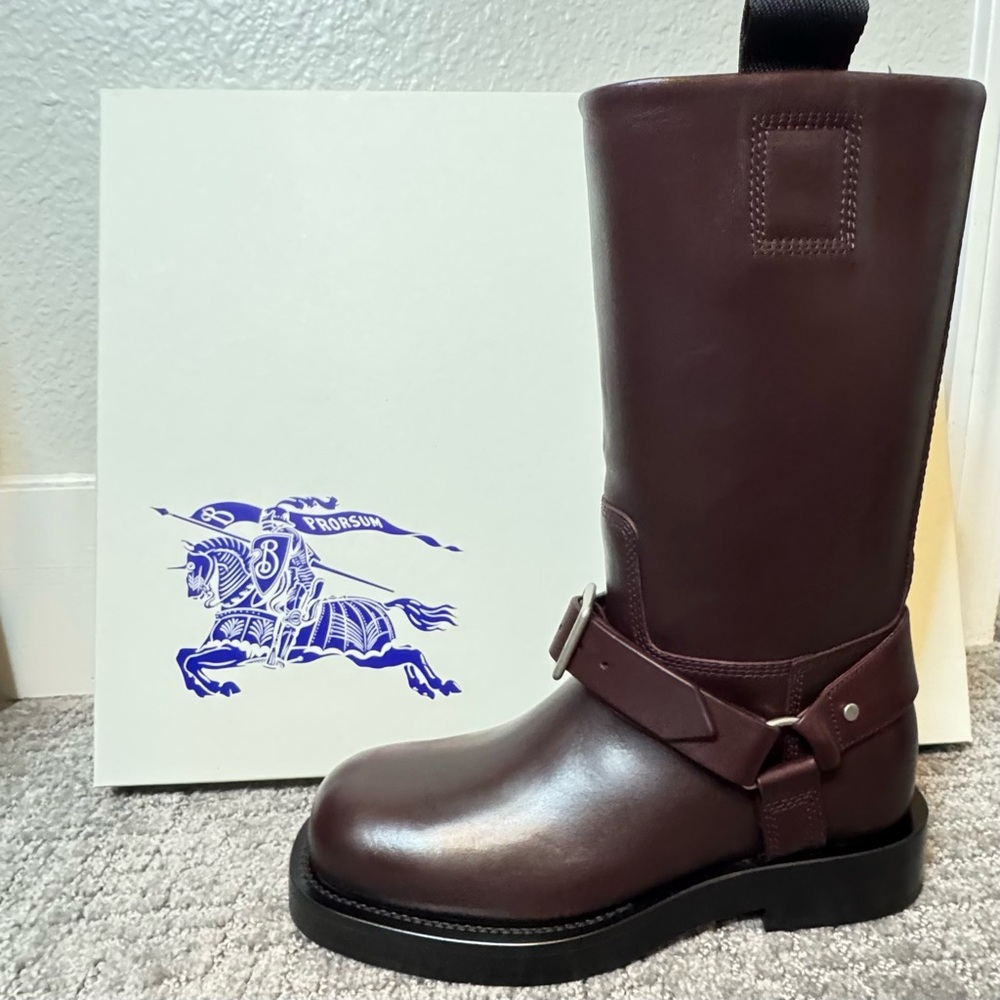 Burberry Brown Leather Combat Moto Boots - Picture 5 of 16